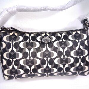 Authentic Coach Signature Top Handle Pouch Black/White F51262 SBWBK